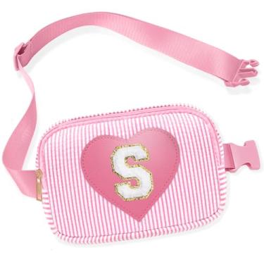 Imagem de Pochete infantil para meninas, bolsa tiracolo com inicial rosa, 4, 5, 6, 7, 8, 9, 10, 11, 12, 13 anos, ideias de presente de aniversário para meninas, rosa, P