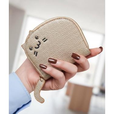 Imagem de Porta-cartões Cedit com 11 compartimentos, carteira feminina de couro de gato fofo, Dourado, 11x9x2.5cm