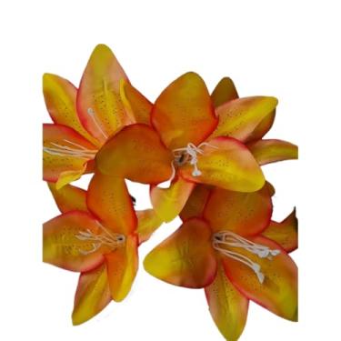 Imagem de Lírio Artificial Realista com 5 Flores, Galho Decorativo para Arranjos, Buquês e Decoração de Ambientes(3,Amarelo Alaranjado (novo))