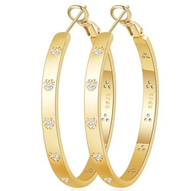 Imagem de BMMYE Brincos de argola de prata esterlina para mulheres, brincos de argola de ouro leve com zircônia cúbica de coração 20/30/40/50/60/70 mm argolas hipoalergênicas, Prata esterlina, Sem pedra