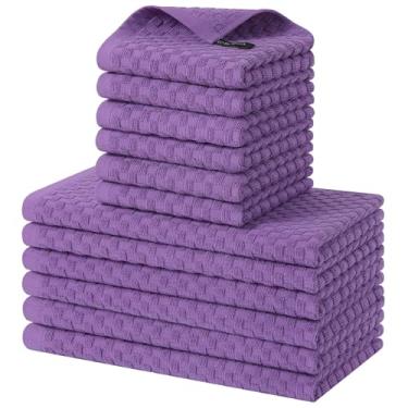 Imagem de Homaxy Conjunto de toalhas de cozinha e panos de prato 100% algodão, 30 x 30 x 63 cm, conjunto de 12 panos de prato felpudos a granel, toalha de mão super macia e absorvente com laço para pendurar