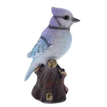 Imagem de The Bridge Collection Estatueta decorativa de pássaro gaio azul – realce de vida selvagem de toco de árvore – Cabana na floresta e decoração inspirada na natureza