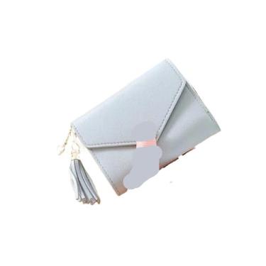 Imagem de Mini carteira de borla feminina pequena carteira feminina curta bolsa adorável carteira feminina pequena para mulheres, Azul claro, One Size