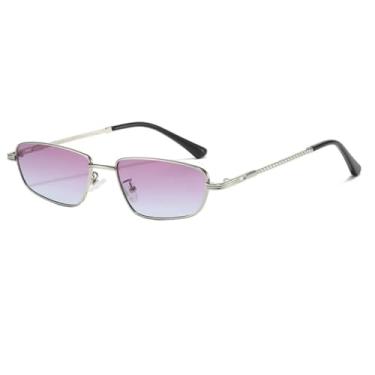 Imagem de JRLLFD Óculos de sol sem aro da moda, gradiente, UV400, pequeno, retangular, masculino (prata, roxo, azul)