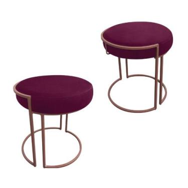 Imagem de Puff Redondo Base Industrial Cobre Kit 2 Love Suede - DMOV, Vinho