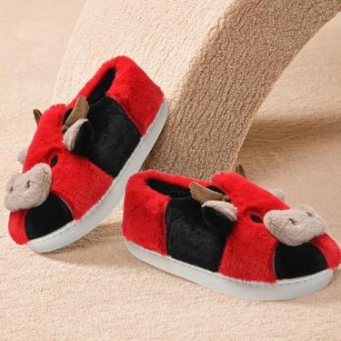 Imagem de Sapatos de algodão de vaca para meninas, meninos, crianças, felpudos, fofos, de algodão, animais, sapatos de pelúcia para meninas, sala de estar, quarto, vermelho, preto, Vermelho e preto, 29.5-31
