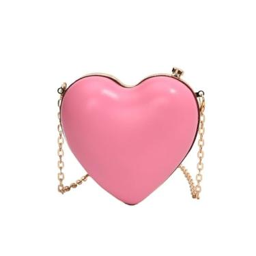 Imagem de Bolsa de ombro feminina luxuosa em forma de coração para festa de casamento adorável mini bolsa de corrente, rosa, One Size