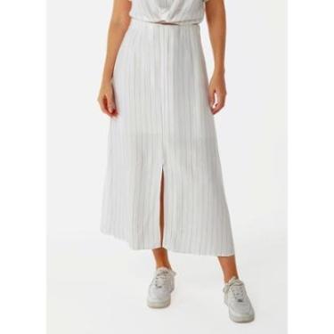 Imagem de Saia Longa de Linho Branca Risca de Giz com Fenda-Feminino