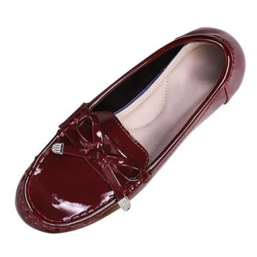 Imagem de Sapatos casuais femininos com boca rasa e salto plano, com design de um pé para estilo retrô, Vinho vinho, 35