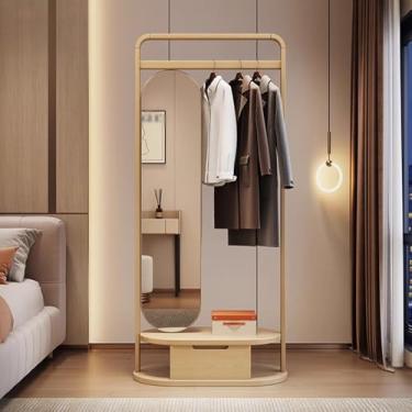 Imagem de KEG801302 Cabide de madeira maciça para corredor, cabide para roupas, espelho, entrada, espelho, cabideiro, quarto, sala de estar, chapéu, suporte (cor de madeira, médio)