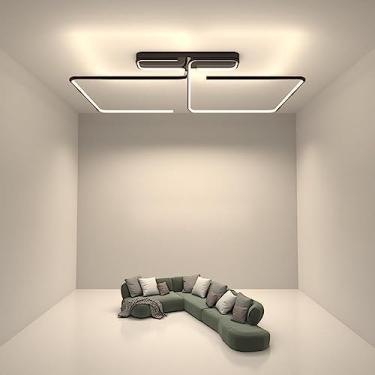 Imagem de Luminária de teto LED quadrada preta com controle remoto, lustre moderno, luminária de embutir para sala de estar, sala de jantar, quarto e cozinha (110 cm de comprimento/82 W de potência).