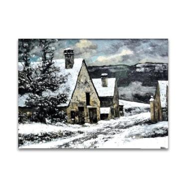Imagem de RYLJCZ Reprodução de pinturas famosas de Gustave Courbet- Impressão em tela (borda de vila no inverno). Imagens de arte de parede para decoração de sala de estar (60 x 84 cm (23 x 33 polegadas/sem