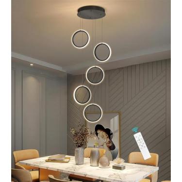 Imagem de Luminária pendente LED moderna com anel longo para escada, ideal para sala de estar, lustre de alumínio com regulagem de intensidade, estilo Xuanguan, perfeita para sala de jantar, quarto, e