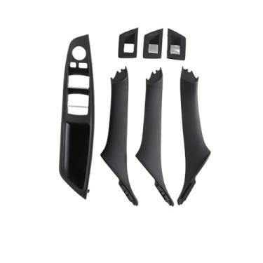 Imagem de Interior do carro maçaneta da porta interior painel puxar guarnição capa Compatível com bmw série 5 f10 f11 520i 523i 525i 528i 535i 7 peças conjunto(RHD-Black 7pcs)