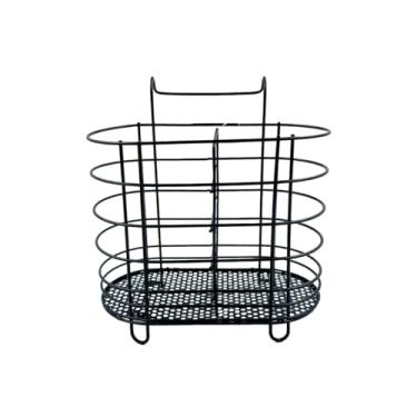 Imagem de Escorredor de Talheres em Aço Inox, Preto, Organizador de Utensílios de Cozinha Aramado, 7x15cm