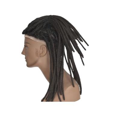 Imagem de Aplique de testa Base de renda completa afro dreadlock extensões peruca para homens e mulheres 0.6cm loc cabelo humano(1B,8 inches)