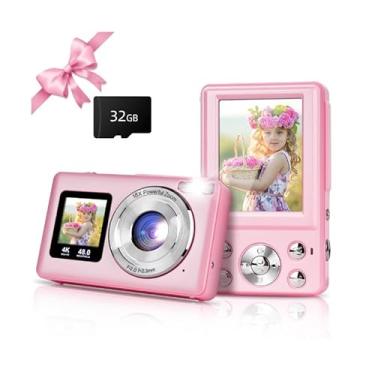 Imagem de LucZeng Câmera Digital 4K para Fotografia, Câmera Vlogging de 64 MP para YouTube, Tela Dupla, Cartão 64G, foco automático, zoom digital de 18x, câmeras digitais compactas para viagens/adolescentes