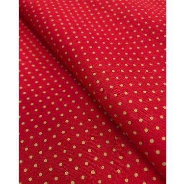 Imagem de Tecido Tricoline Estampado Poá Pequeno Dourado Fundo Vermelho - 1,50m 