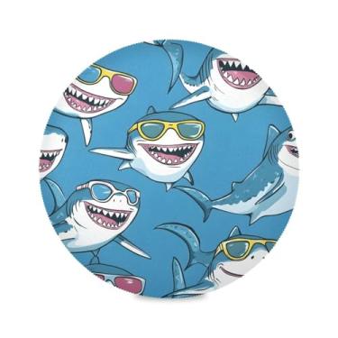 Imagem de STAYTOP Jogo americano redondo com tubarão fofo, 6 peças, tapetes de mesa antiderrapantes fáceis de limpar para casa, cozinha, churrasco, festa, decoração de mesa