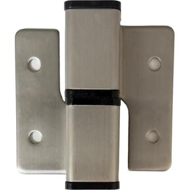 Imagem de Dobradiça de fechamento automático ativada por gravidade de aço inoxidável para porta de divisória de vaso sanitário nº 4 acabamento acetinado, 1 par direito dentro, esquerdo para fora