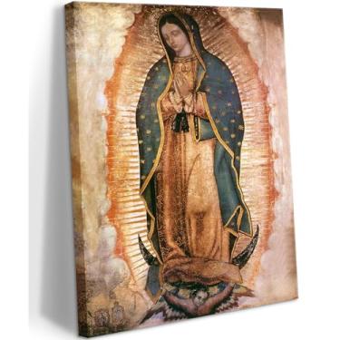 Imagem de Arte de parede Retrato de Nossa Senhora de Guadalupe do México Lamina enmarcada de Nuestra Señora de Guadalupe Quadro de Pintura Decoração de Parede Religião Católica Arte para Quarto de Altar Tela 61
