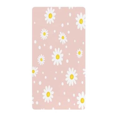 Imagem de Blueangle Lençol de berço padrão para berço infantil - Lençóis de algodão macio e respirável com margarida rosa (327)