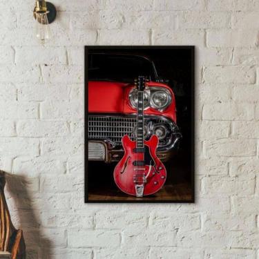 Imagem de Quadro Guitarra E Carro Antigo Vermelhos 45X34Cm - Com Vidro
