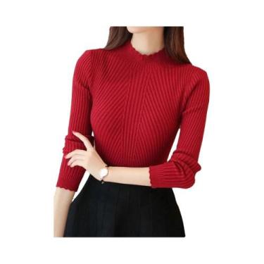 Imagem de Suéter Casual De Manga Longa Com Gola Alta E Renda Para Mulheres, Outo