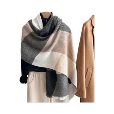 Imagem de Cachecol Feminino Oversized Color-Block Com Drapeado, Quente Para Prim