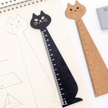 Imagem de 1 régua em forma de gato 15 cm régua reta de gatinho para desenho DIY, desenho de linha, medição de material de escritório escolar (marrom)
