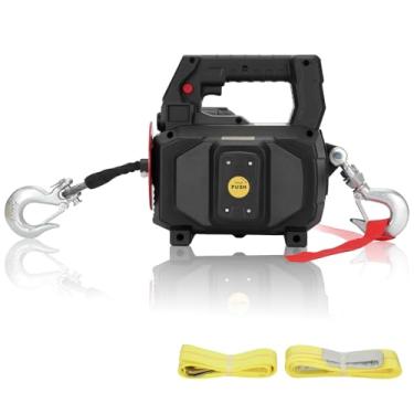 Imagem de Lonsge Guincho elétrico portátil de 453 kg, corda sintética de 10 m, compatível com bateria DeWALT (maior que 20V 4,0ah), guincho portátil com controle remoto sem fio, para elevação (preto, bateria