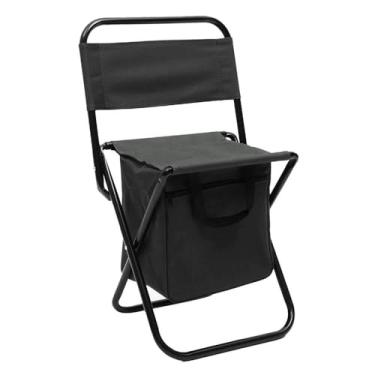 Imagem de Cadeira Dobrável Com Porta de Metal Portátil Impermeável Pesca Praia Acampamento trilha com Bolsa(PRETO)