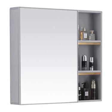 Imagem de Armário de remédios para banheiro com espelho, armário de remédios de armazenamento montado na parede com porta espelhada única e prateleira de armazenamento, suporte de recesso ou superfície