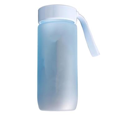 Imagem de plplaaoo Garrafa de água de plástico 600 ml à prova de vazamento reutilizável garrafa de bebida esportiva com alça de transporte para academia, escola, viagem, acabamento fosco leve (azul)