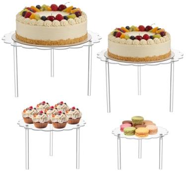 Imagem de Conjunto de suporte de bolo de acrílico em forma de flor de 4 peças, suportes de bolo para festa, peças de elevação de sobremesa com borda ondulada, inclui suportes de 15 em 19 em 27 cm para festas