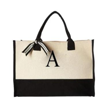 Imagem de Bolsa De Lona De Grande Capacidade Com Design De Letras E Flores, Bols