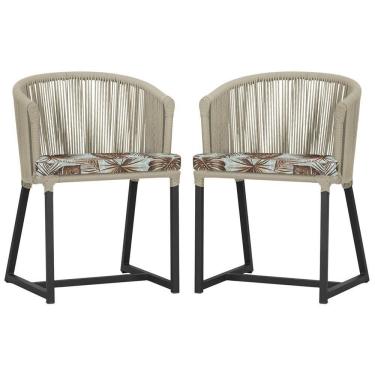 Imagem de 2 Cadeiras De Jantar Noronha Preta Corda Náutica E6 Trama Rami