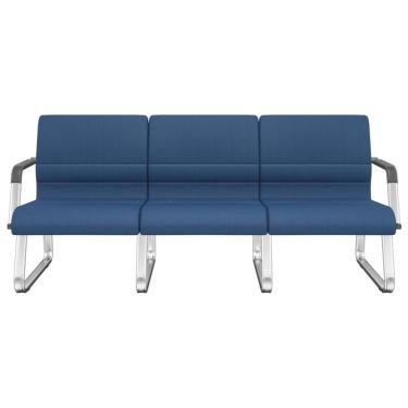 Imagem de Cadeira Longarina 3 Lugares Recepção com Braço Pés Cromado Lev P03 Crepe Azul - Lyam Decor