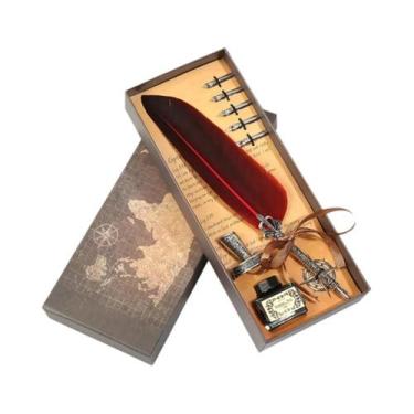 Imagem de Conjunto De Canetas De Pena Vintage Multicoloridas Com Frasco De Tinta