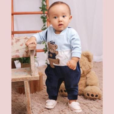 Imagem de Macacão bebe menino ursinho - PEQUENO CHARME MODA BEBÊ, Azul, P - 0 a 