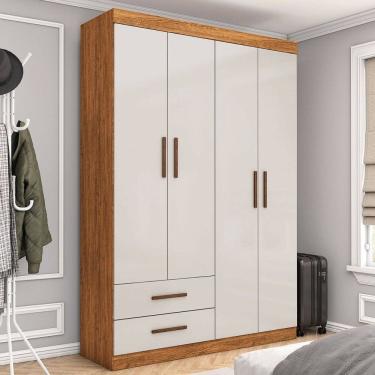 Imagem de Guarda-Roupa Solteiro Solo 4 Portas 2 Gavetas Cinamomo/Off White - Pnr Móveis
