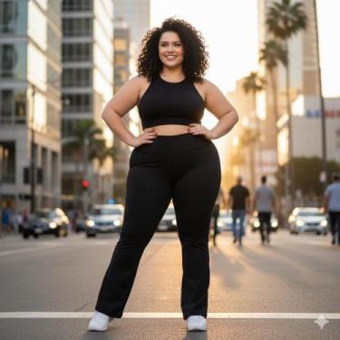 Imagem de Kit 2 Calça Legging Flare Bailarina Cintura Alta Suplex Modela Bumbum 