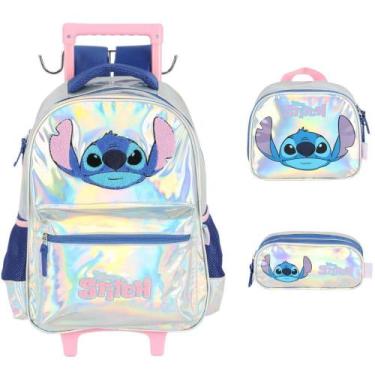 Imagem de Kit Mochila Rodinhas Holográfica Stitch Disney Luxcel
