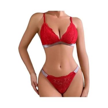 Imagem de Conjunto De Sutiã E Calcinha G-string De Renda Vermelha Para Mulheres,