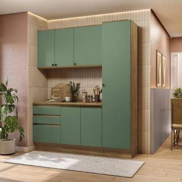 Imagem de Armário de Cozinha Compacta 100% MDF 190cm Nogueira/Verde Celeste Kapp