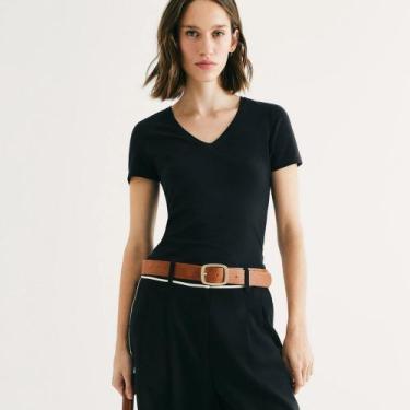 Imagem de Blusa Manga Curta Hering Decote em V Feminina 02TQ, Preto, M
