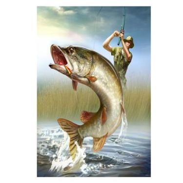 Imagem de Arte de parede com letreiro de estanho Fishing Adventure Vintage 20x30