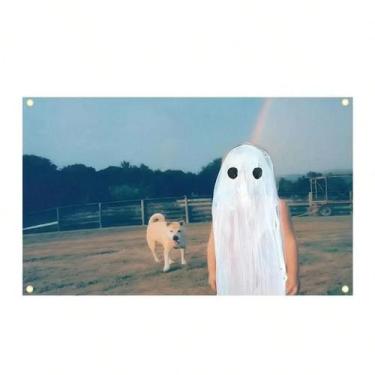 Imagem de Tapeçaria para pendurar na parede Cute Ghost Dog, decoração de quarto 