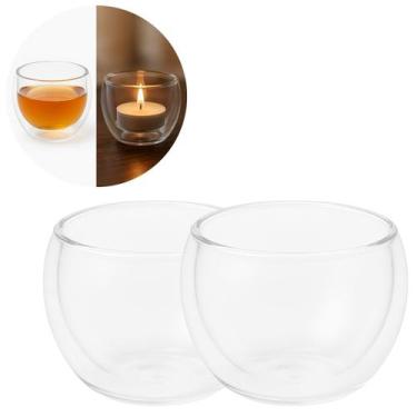 Imagem de 2 Copos Castiçal de Vidro Duplo 50ml Resistente e Elegante - Floripa