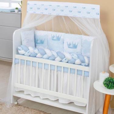 Imagem de Kit Mini Berço 13 peças Trança para Bebê Menino Realeza Azul - AVM Enx
